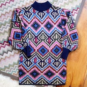 Farm Rio Rauti Puff Sleeve Sweater Dress Medium